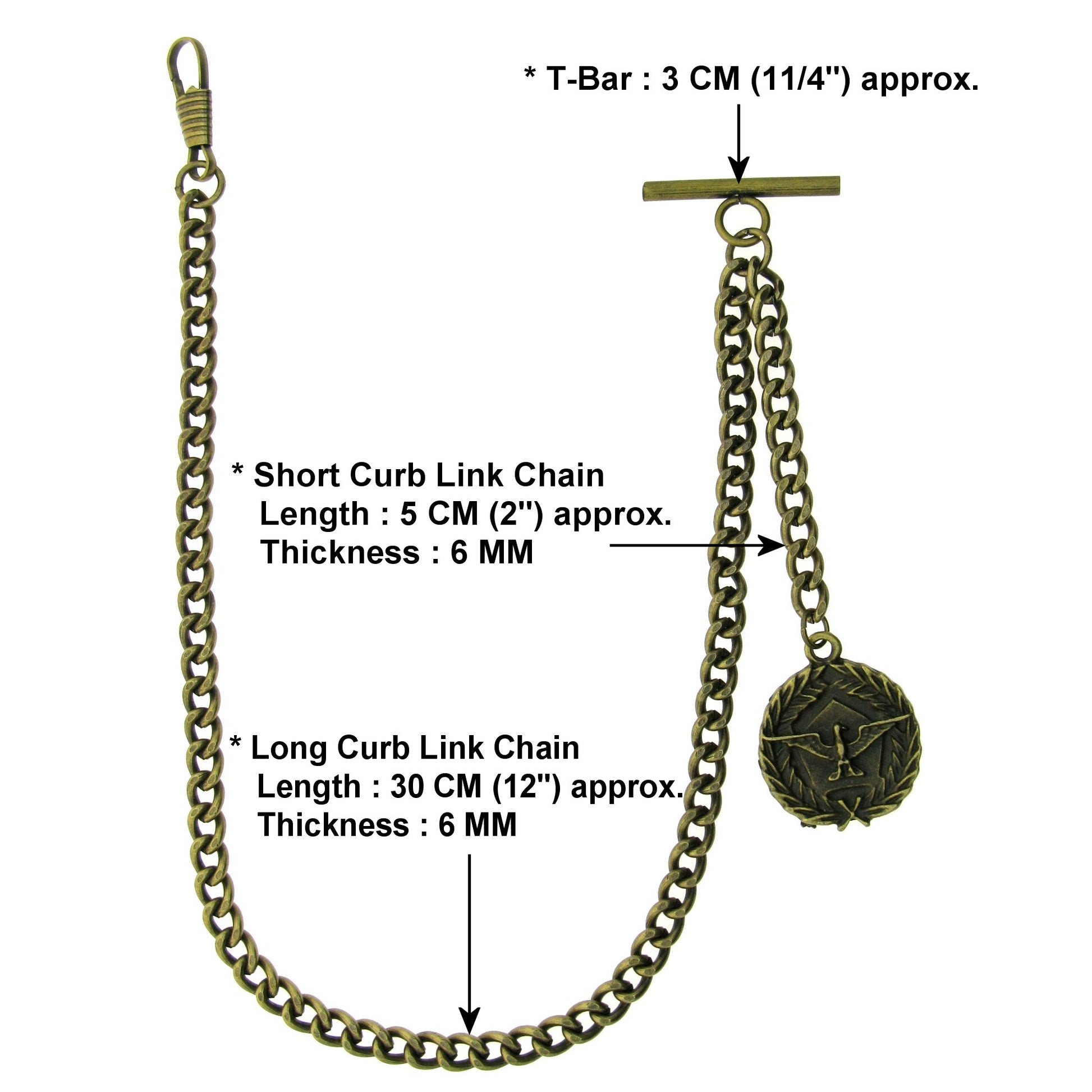 Albert Chain Antique Brass Plating with US Eagle Medal Design Fob AC22