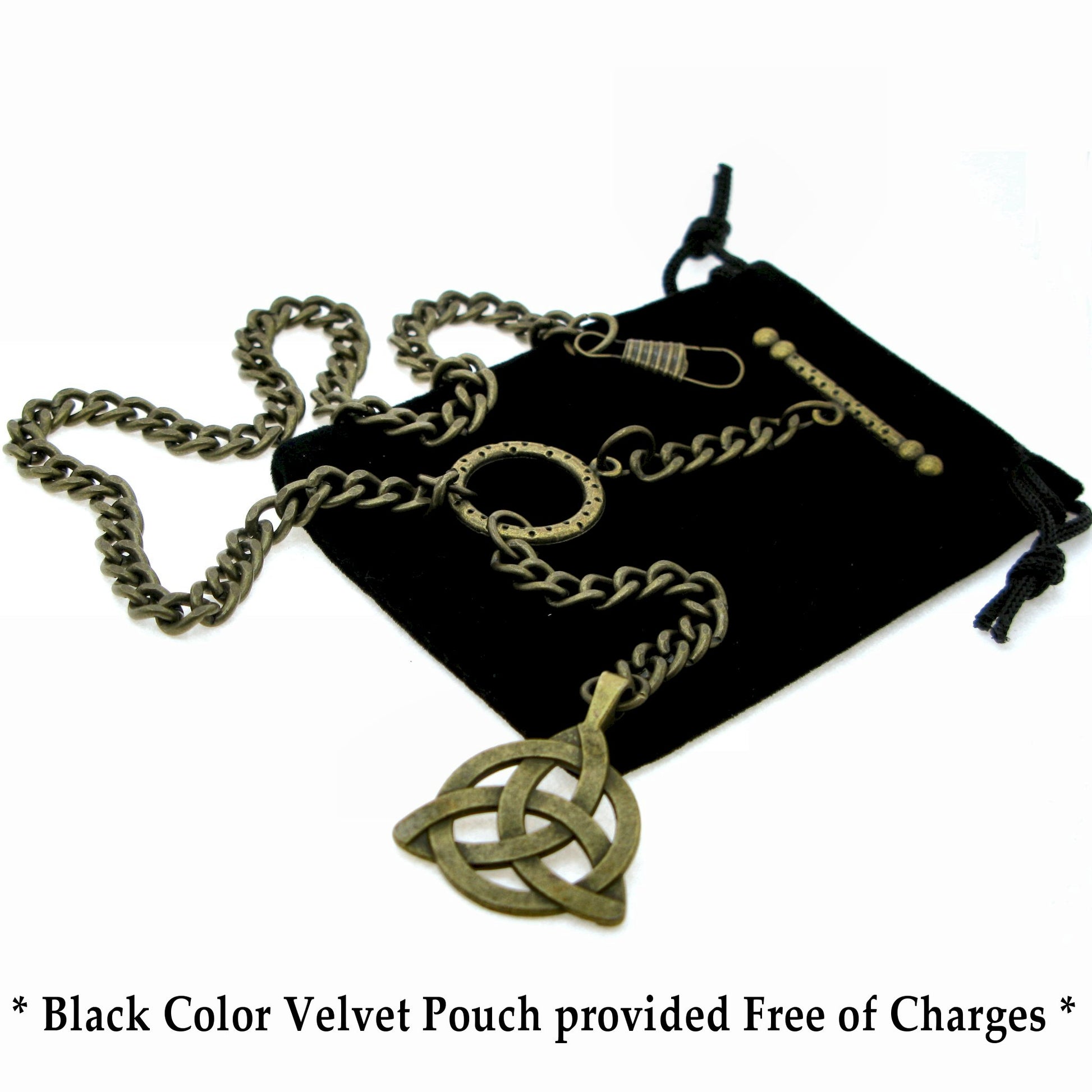 Albert Chain Antique Brass Color Pocket Watch Chain Vest Chain - 2 Ways Usage on Vests & Trousers or Jeans with Celtic Knot Design Fob T Bar ACT08A