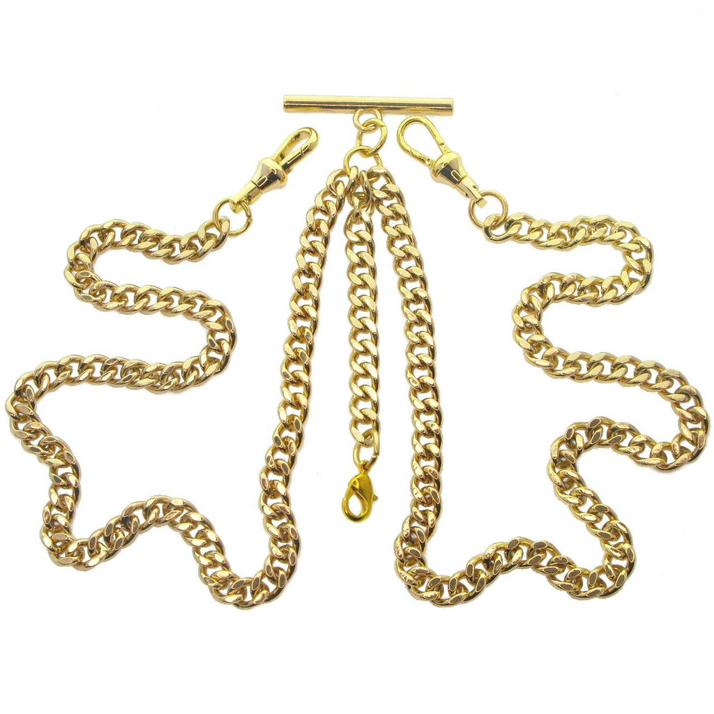 Double Albert Chain Gold Color with T Bar Swivel Clasps and Fob Drops AC01