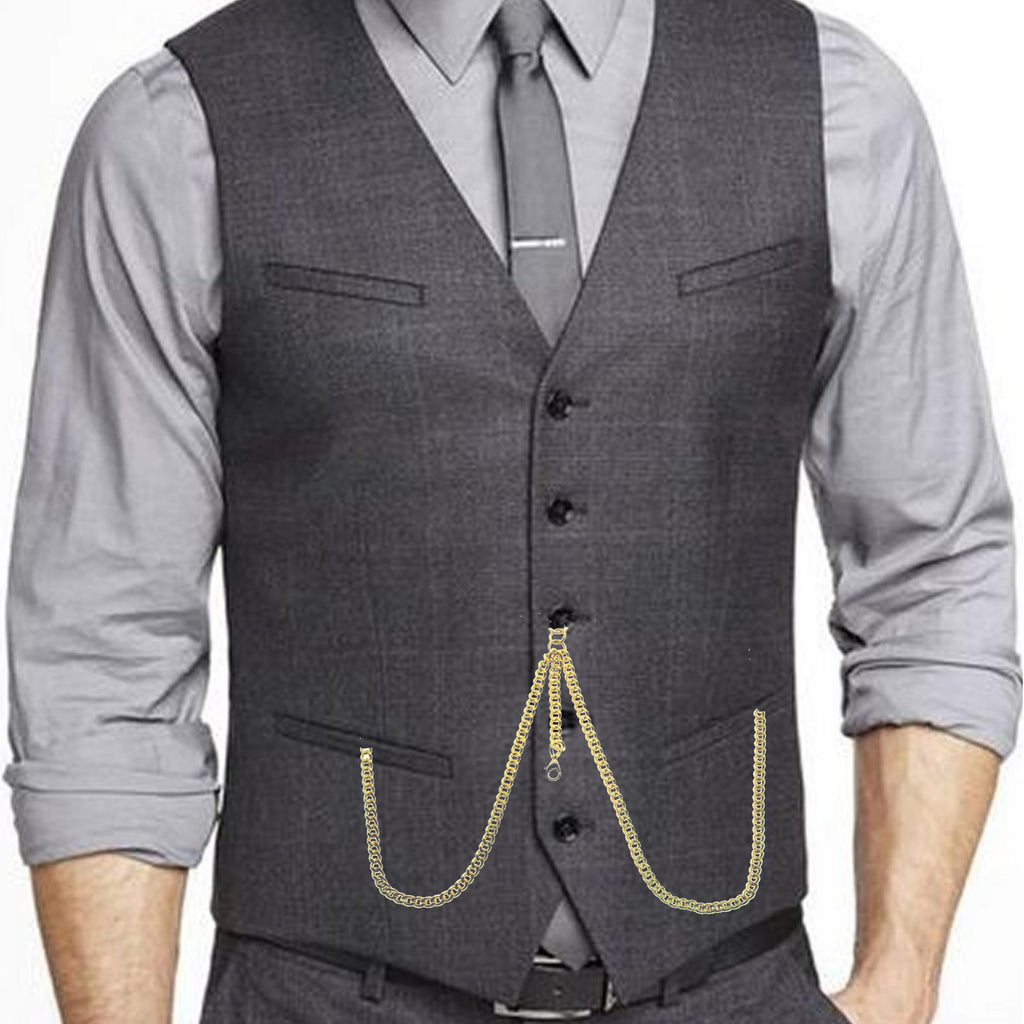 Double Albert Chain Gold Color with T Bar Swivel Clasps and Fob Drops AC01