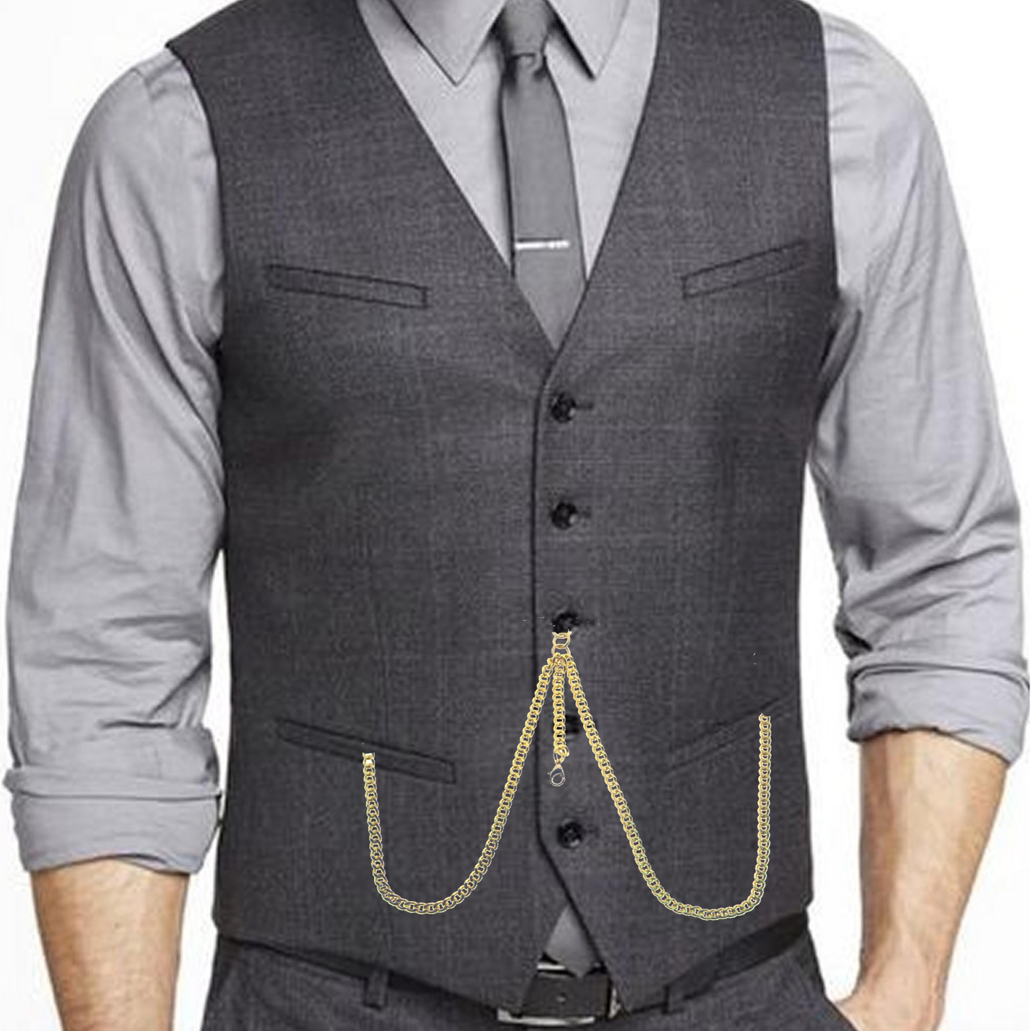 Double Albert Chain Gold Color with T Bar Swivel Clasps and Fob Drops AC01