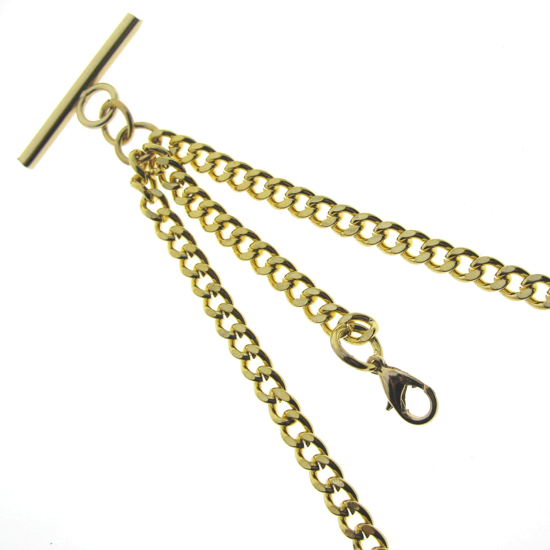 Double Albert Chain Gold Color with T Bar Swivel Clasps and Fob Drops AC01