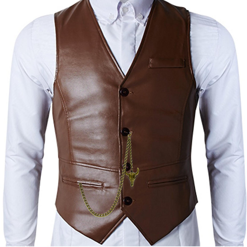 Bronze Color Albert Chain with Cow Skull Design Fob AC02