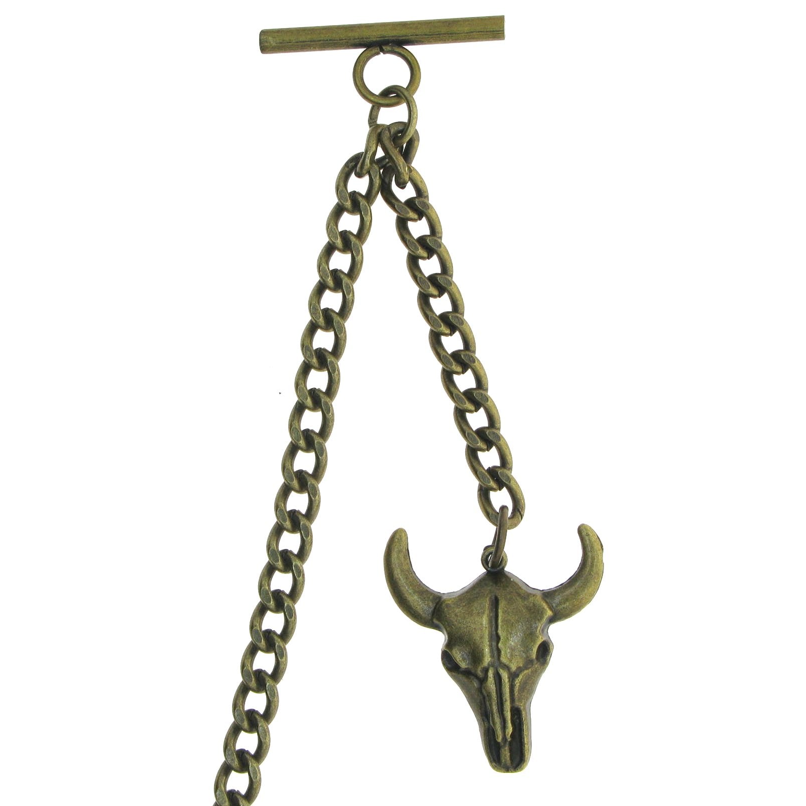 Bronze Color Albert Chain with Cow Skull Design Fob AC02
