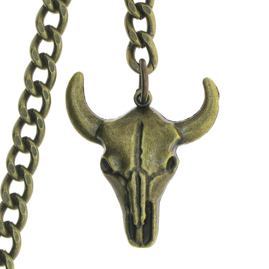 Bronze Color Albert Chain with Cow Skull Design Fob AC02