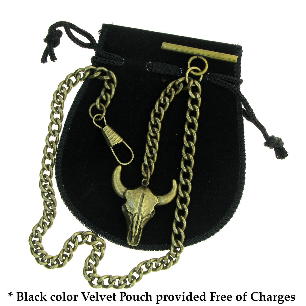 Bronze Color Albert Chain with Cow Skull Design Fob AC02