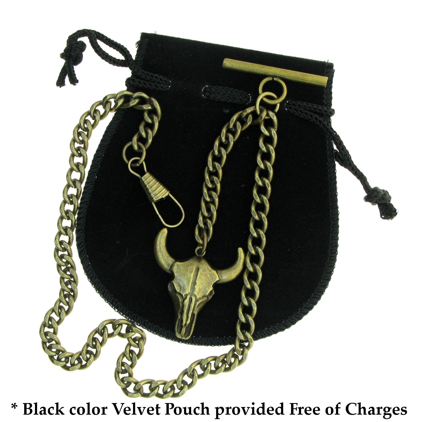 Bronze Color Albert Chain with Cow Skull Design Fob AC02