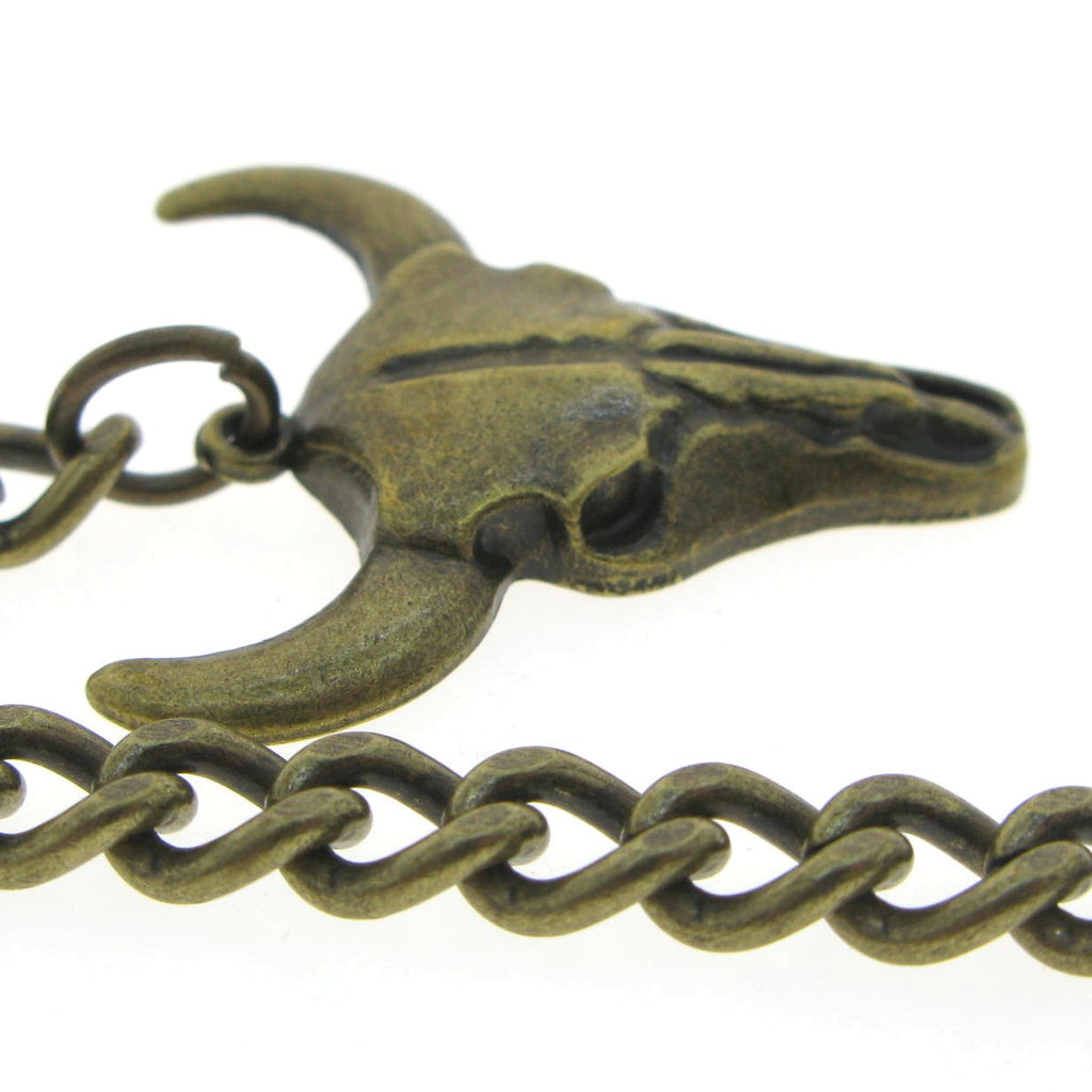 Bronze Color Albert Chain with Cow Skull Design Fob AC02