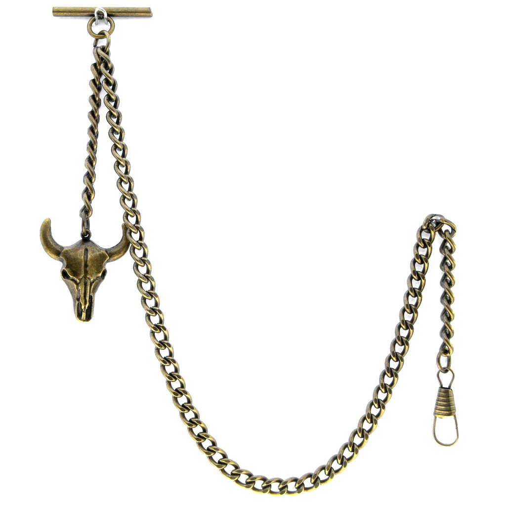 Bronze Albert Chain with Cow Skull Fob