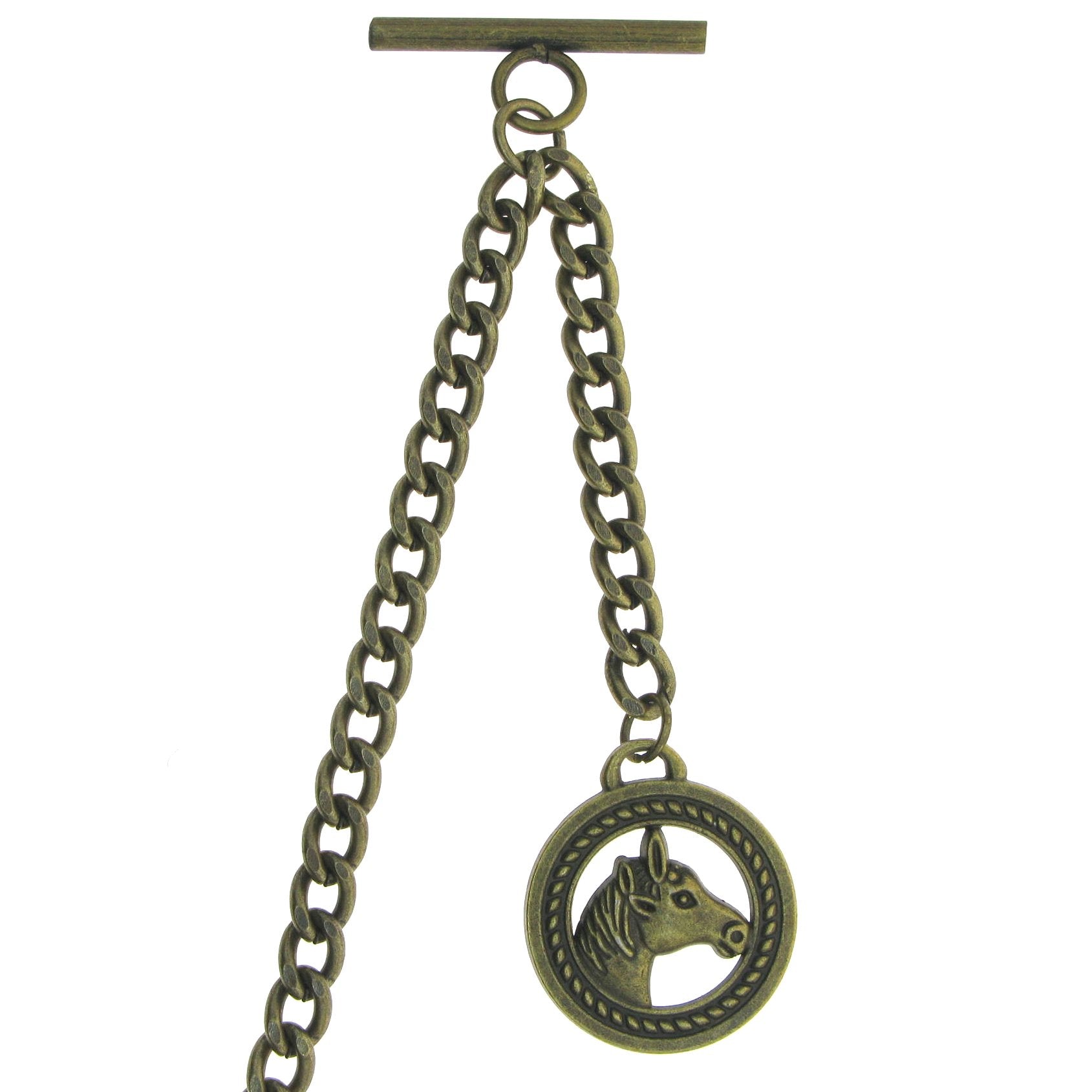 Albert Chain Pocket Watch Chains for Men Antique Brass Plating with Horse Design Fob T Bar AC03