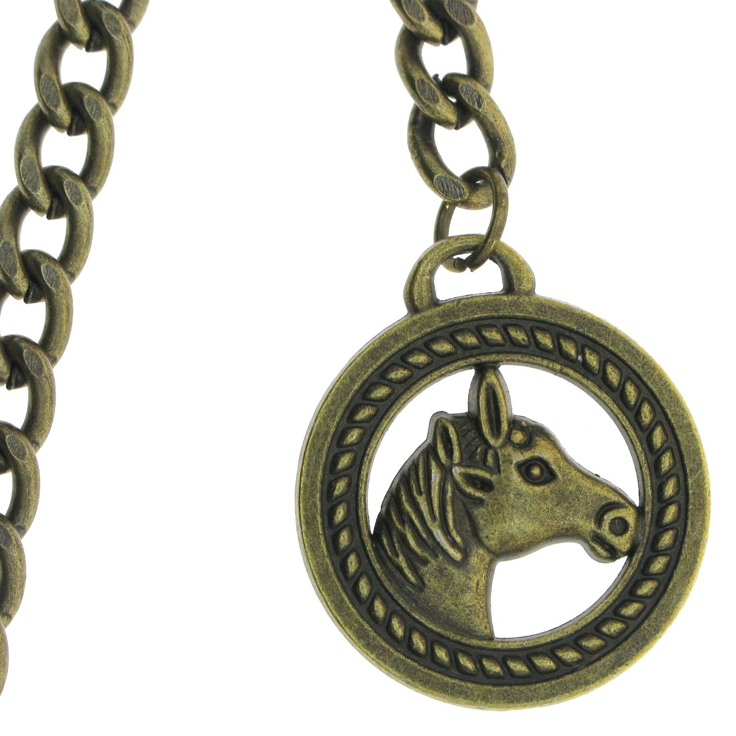 Albert Chain Pocket Watch Chains for Men Antique Brass Plating with Horse Design Fob T Bar AC03