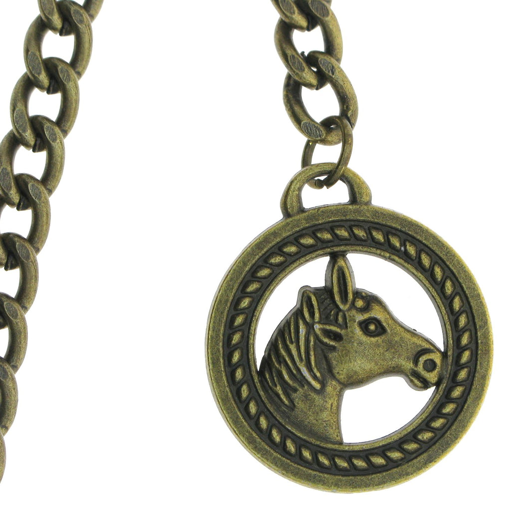 Antique Bronze Albert Pocket Watch Chain with Horse Fob
