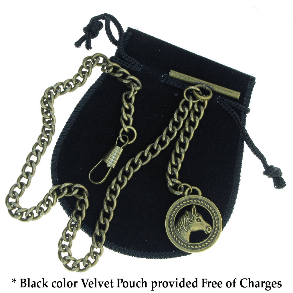 Antique Bronze Albert Pocket Watch Chain with Horse Fob