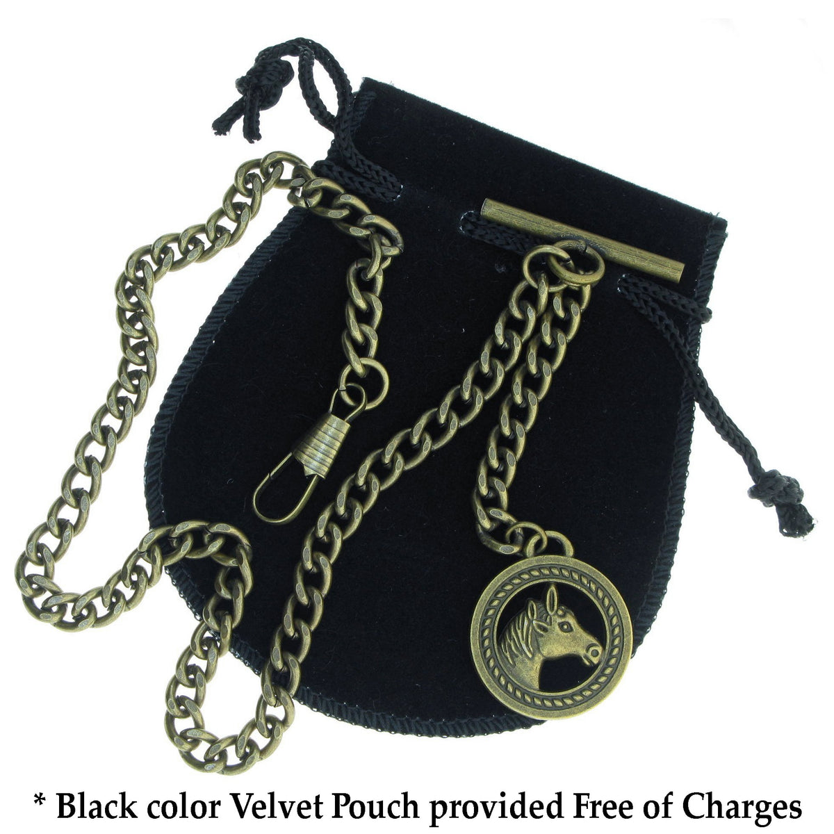 Antique Bronze Albert Pocket Watch Chain with Horse Fob