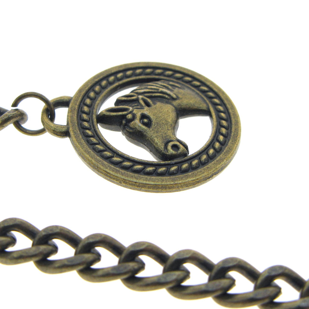 Albert Chain Pocket Watch Chains for Men Antique Brass Plating with Horse Design Fob T Bar AC03