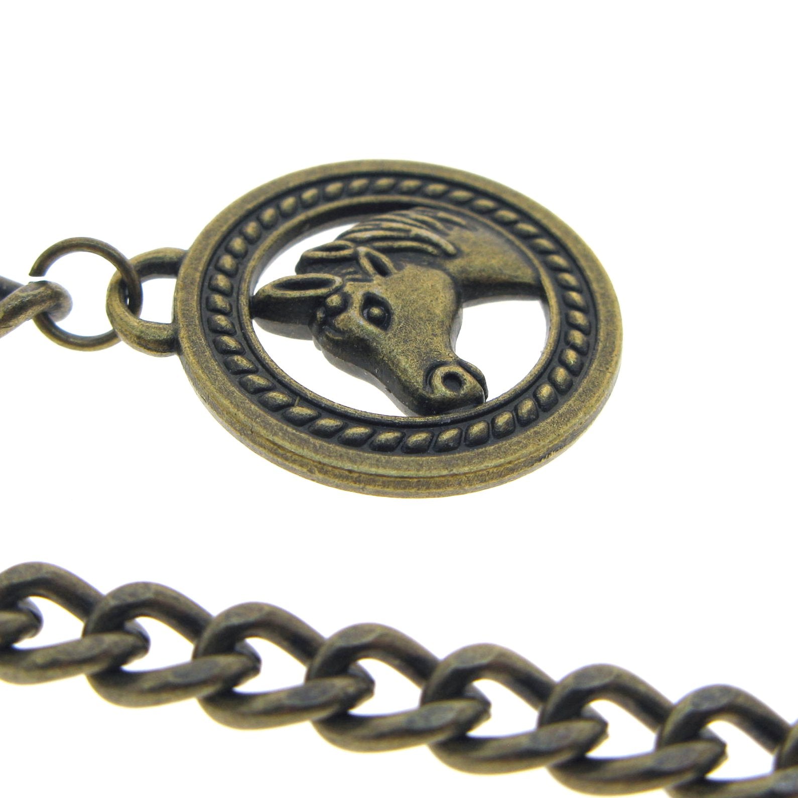 Albert Chain Pocket Watch Chains for Men Antique Brass Plating with Horse Design Fob T Bar AC03
