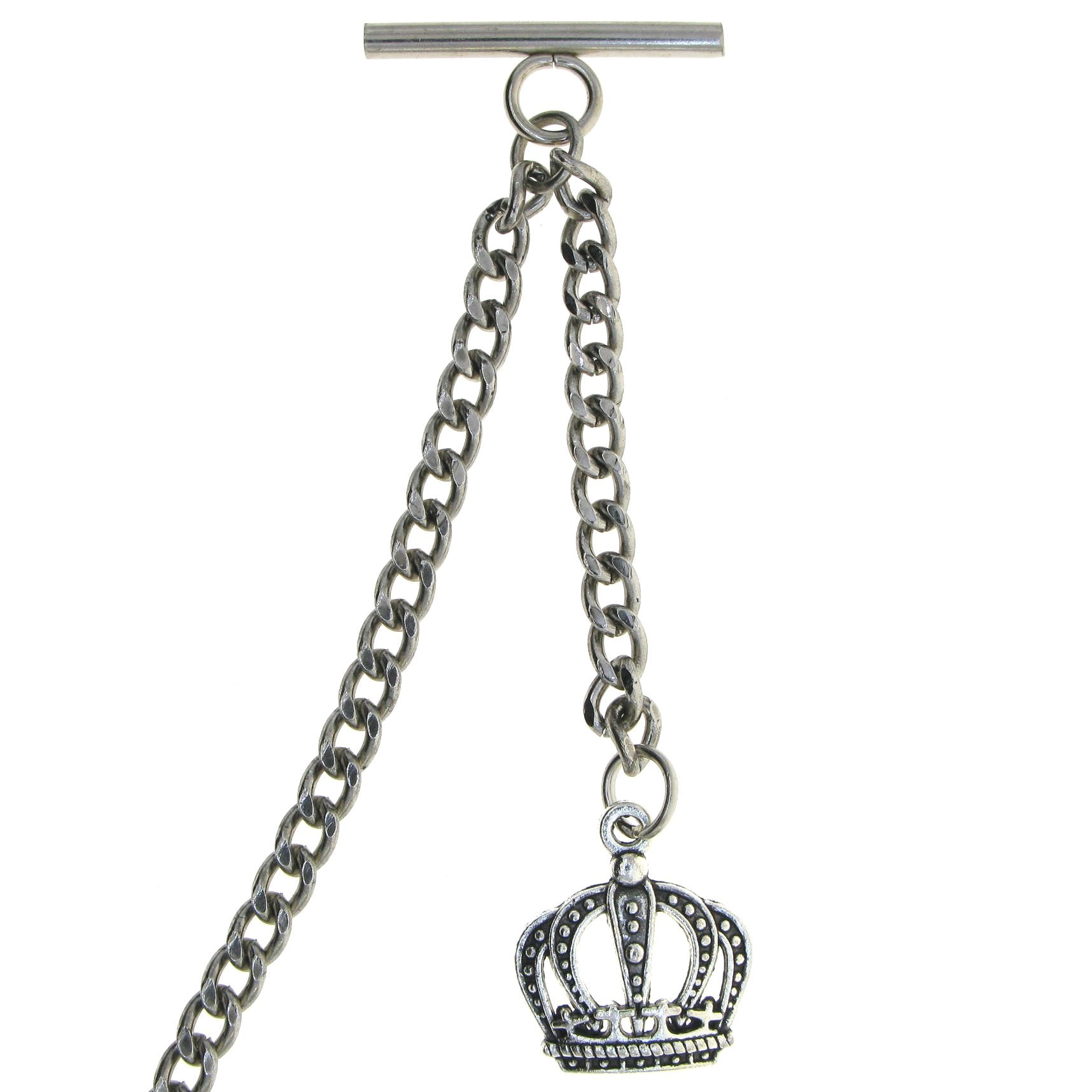 Silver Color Albert Chain with Crown Design Fob AC04