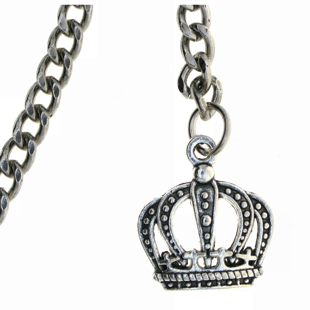 Silver Color Albert Chain with Crown Design Fob AC04