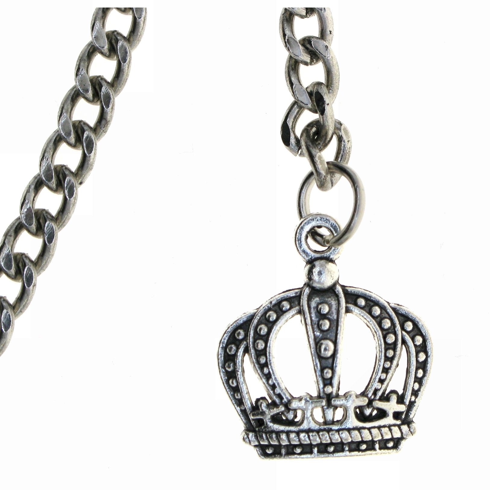 Silver Color Albert Chain with Crown Design Fob AC04