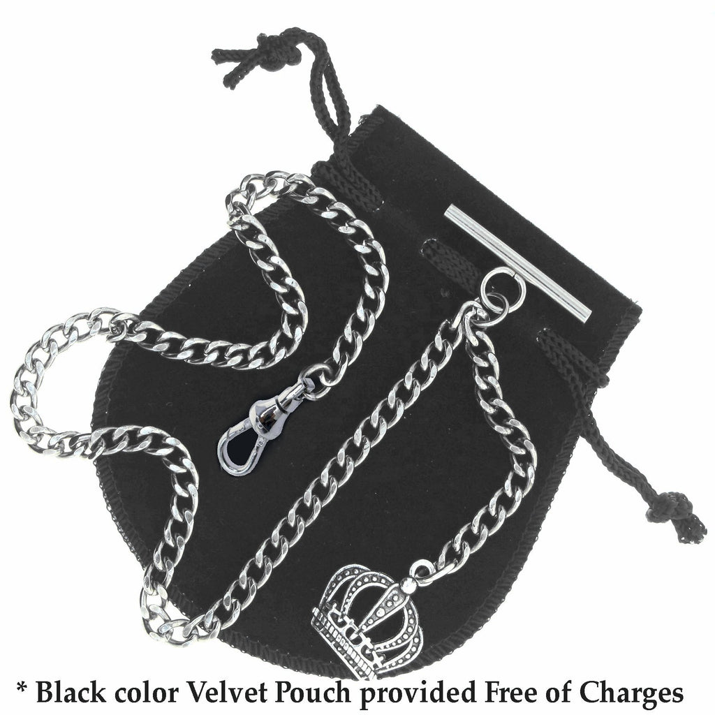 Silver Color Albert Chain with Crown Design Fob AC04