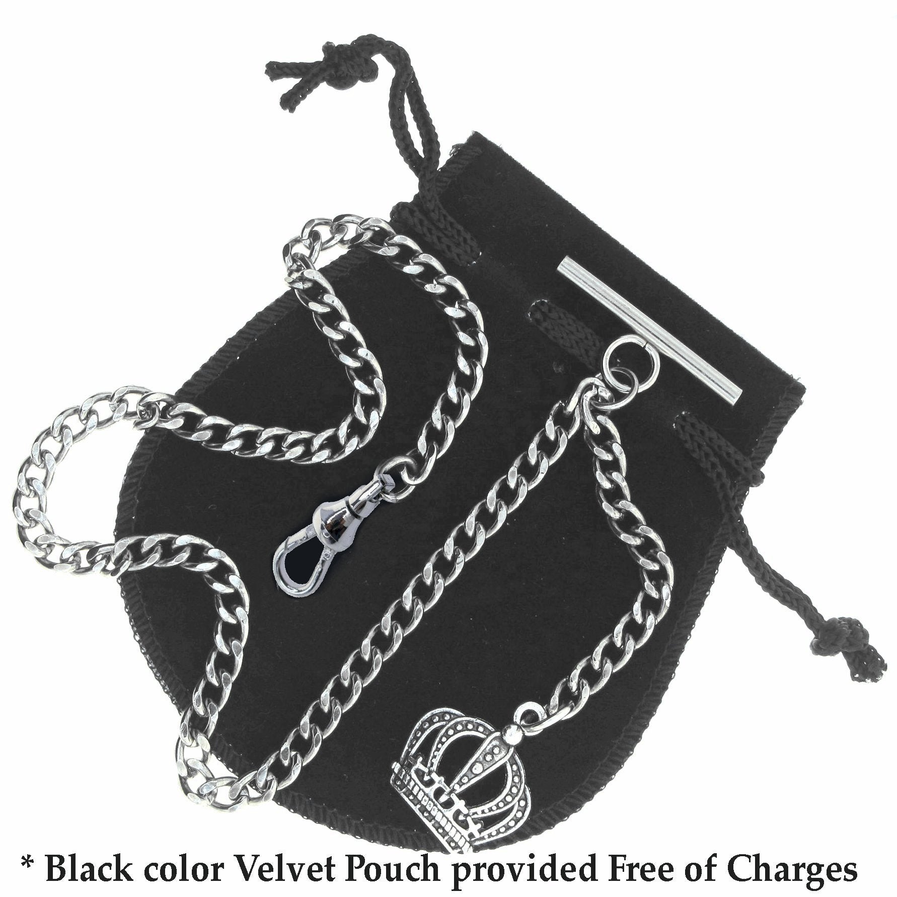 Silver Color Albert Chain with Crown Design Fob AC04