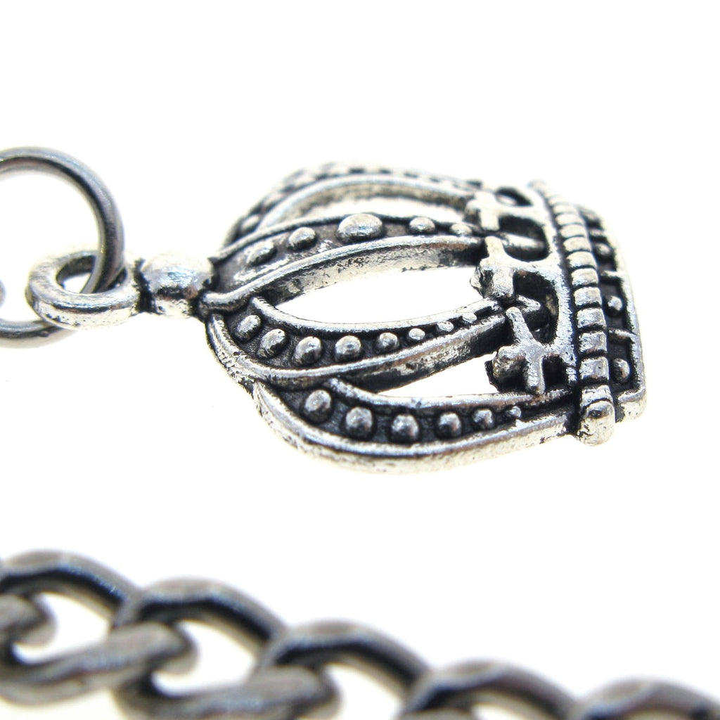Silver Color Albert Chain with Crown Design Fob AC04