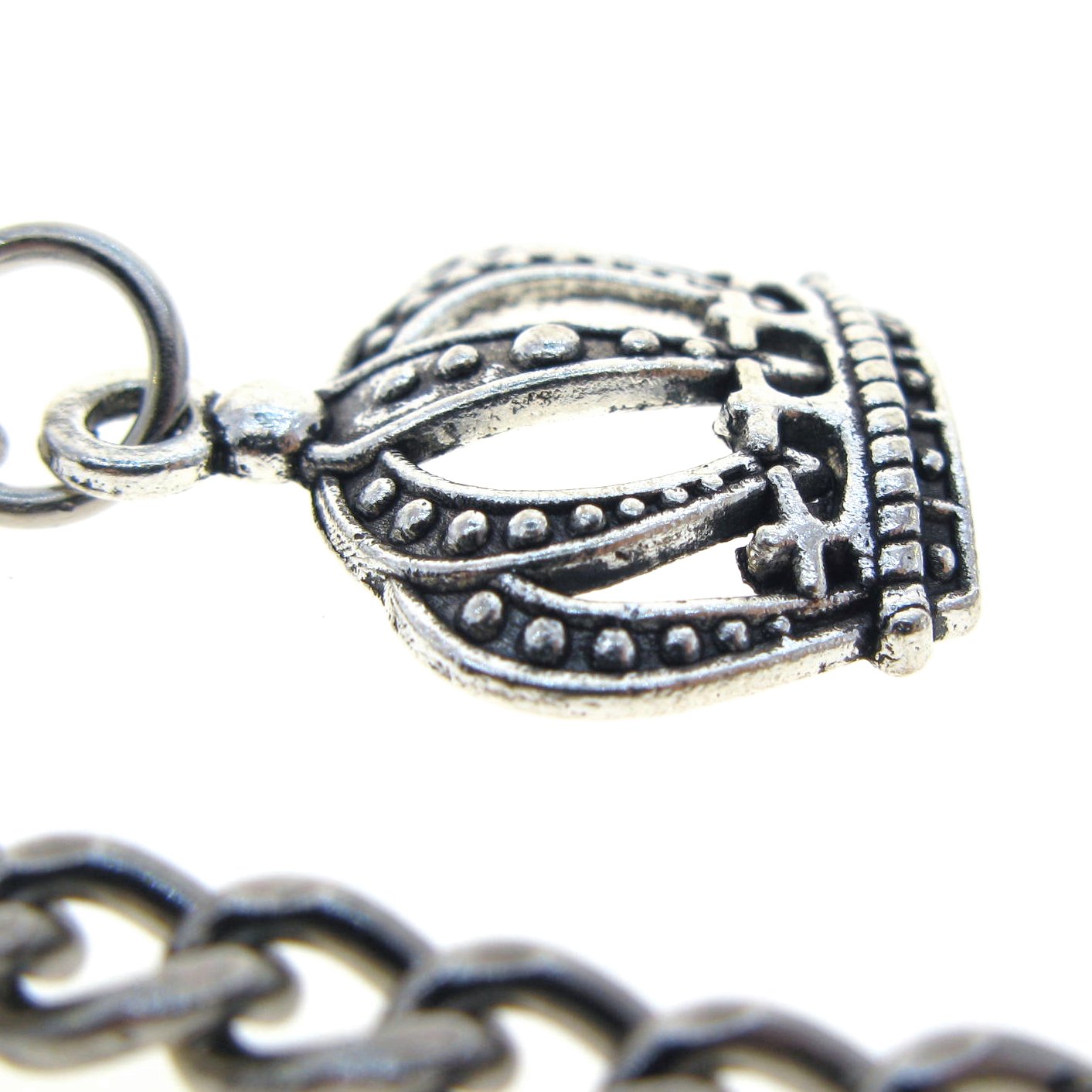 Silver Color Albert Chain with Crown Design Fob AC04