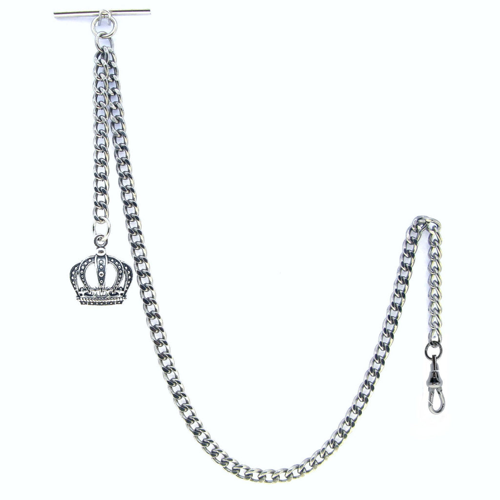 Silver Albert Chain with Crown Design Fob