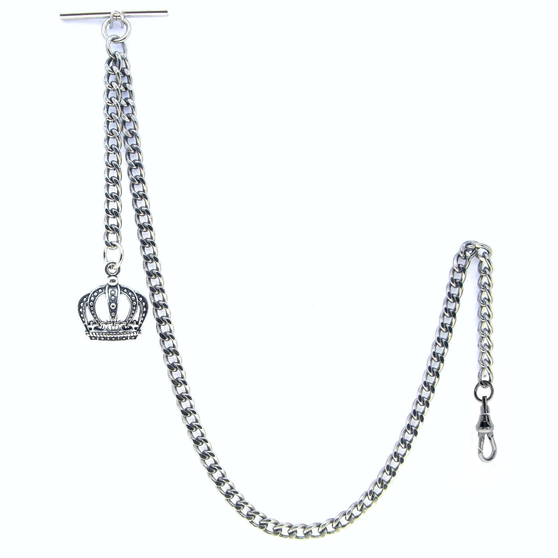 Silver Albert Chain with Crown Design Fob