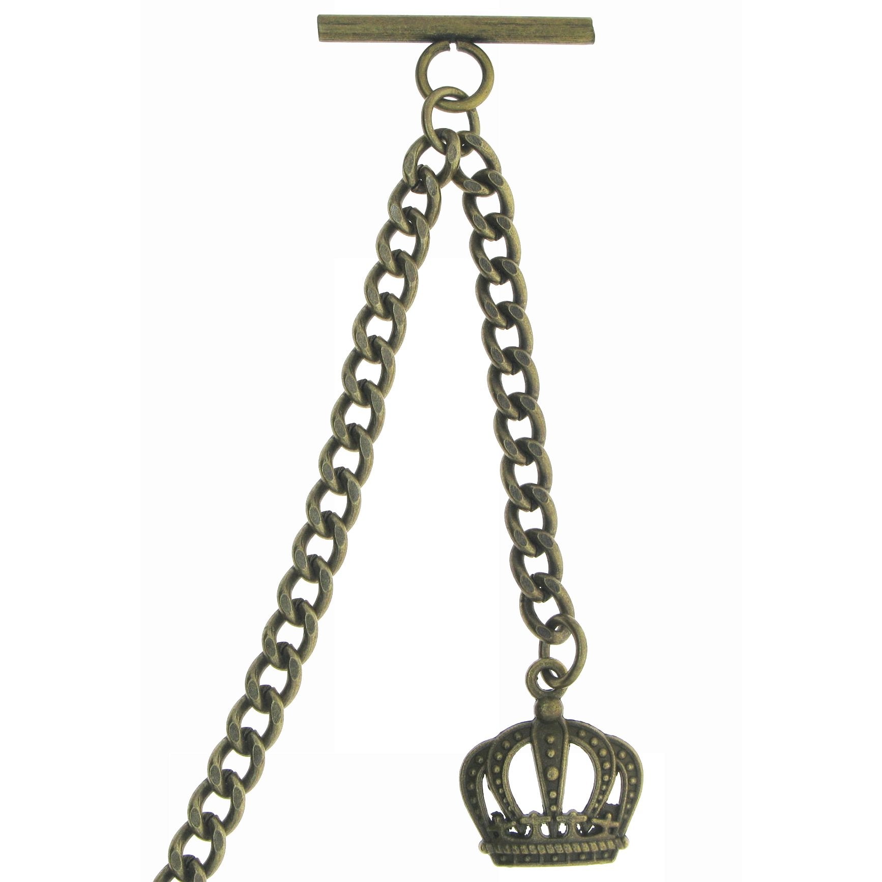 Albert Chain Pocket Watch Chains for Men Antique Brass Plating with Crown Design Fob T Bar AC05