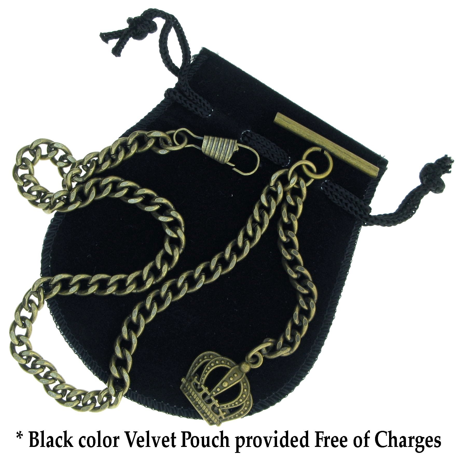 Albert Chain Pocket Watch Chains for Men Antique Brass Plating with Crown Design Fob T Bar AC05