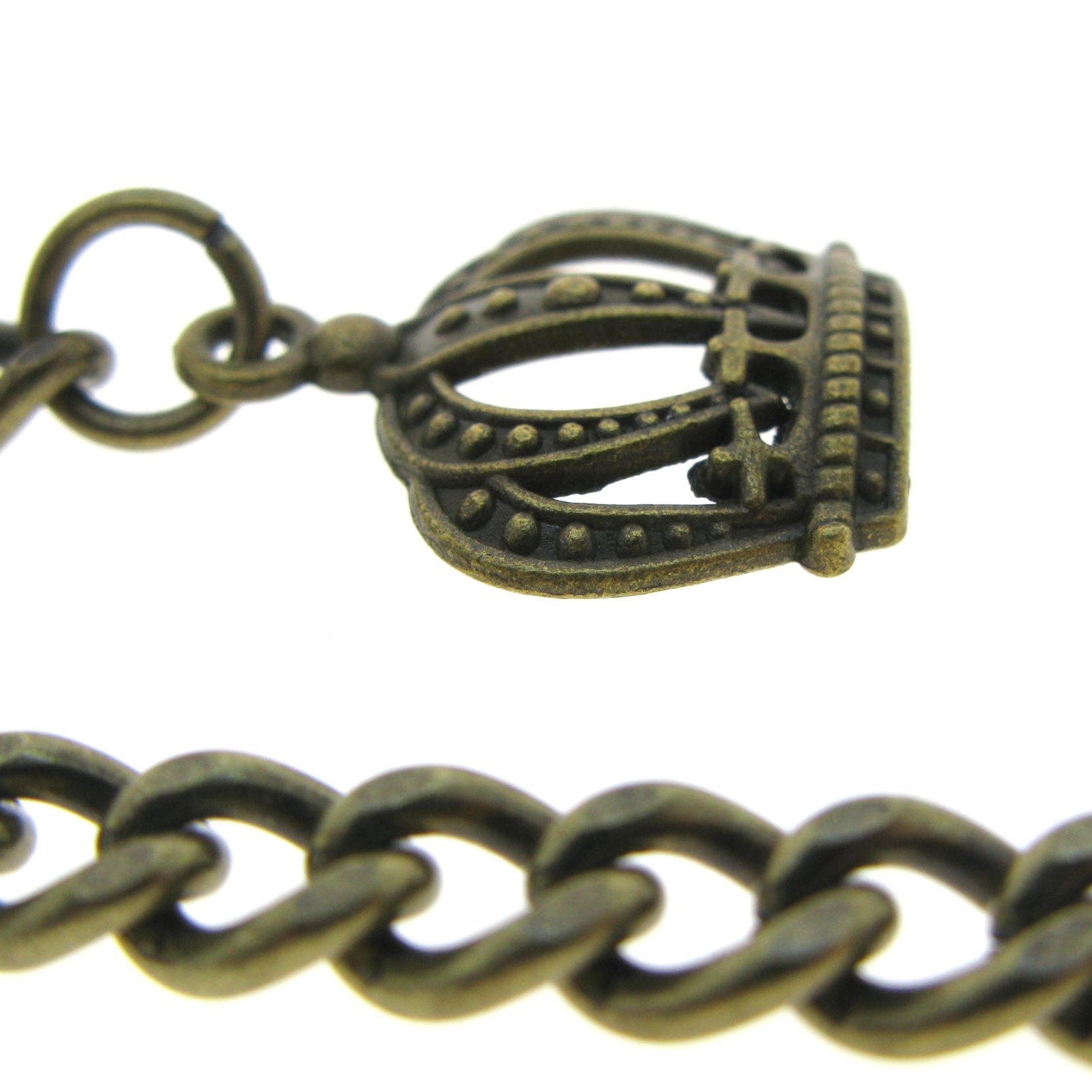 Albert Chain Pocket Watch Chains for Men Antique Brass Plating with Crown Design Fob T Bar AC05