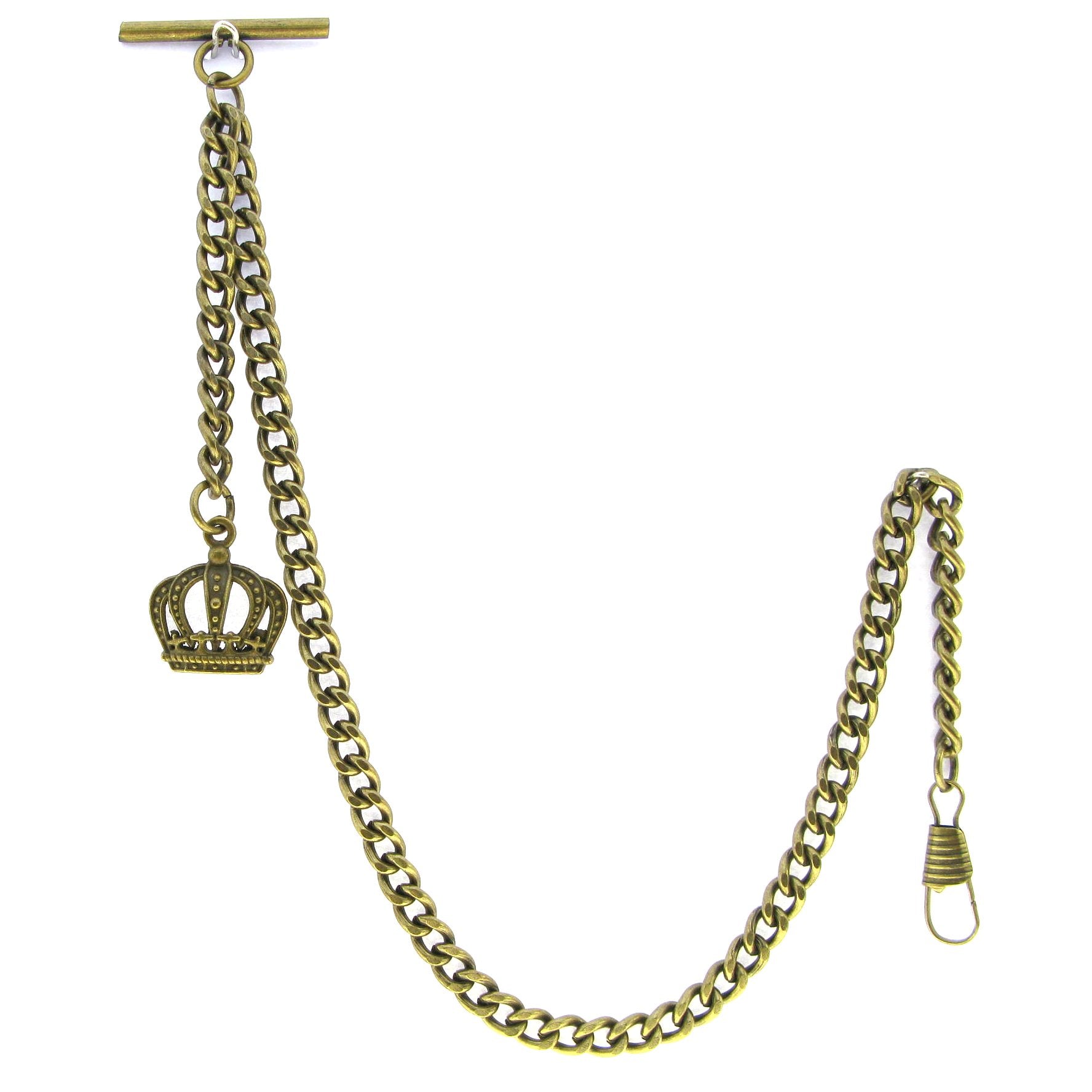 Albert Chain Pocket Watch Chains for Men Antique Brass Plating with Crown Design Fob T Bar AC05
