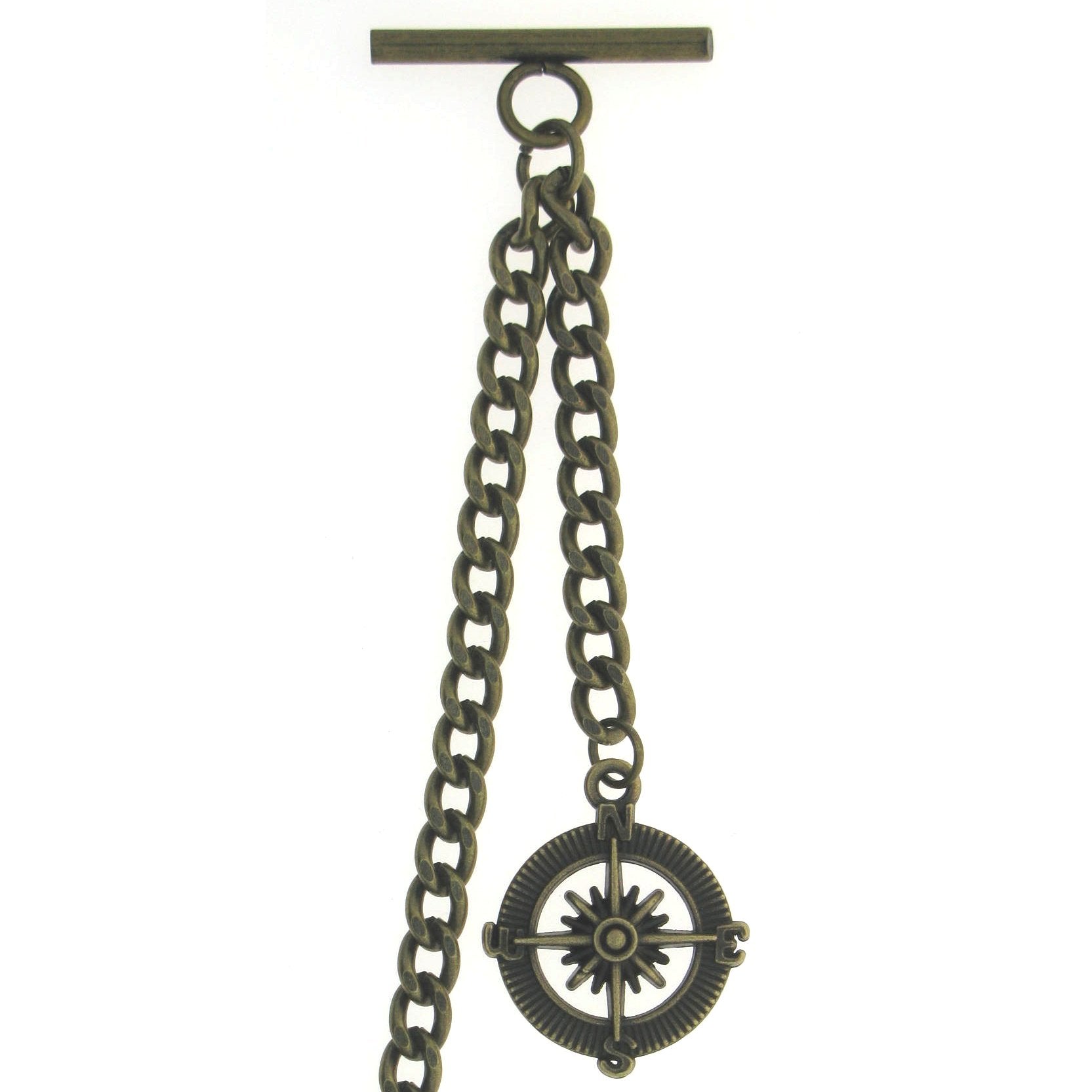 Albert Chain Pocket Watch Chains for Men Antique Brass Plating with Compass Design Medal Fob T Bar AC09