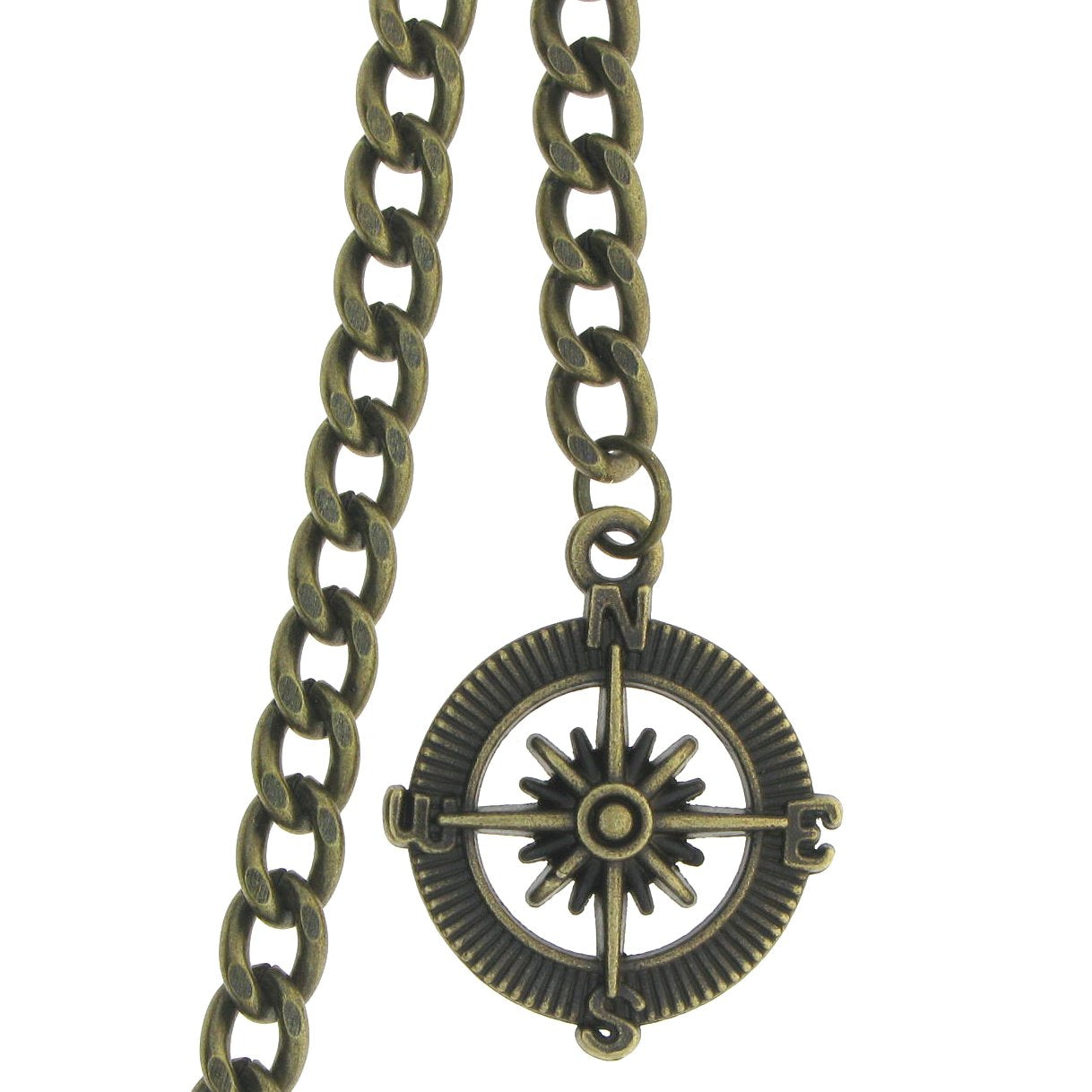 Albert Chain Pocket Watch Chains for Men Antique Brass Plating with Compass Design Medal Fob T Bar AC09