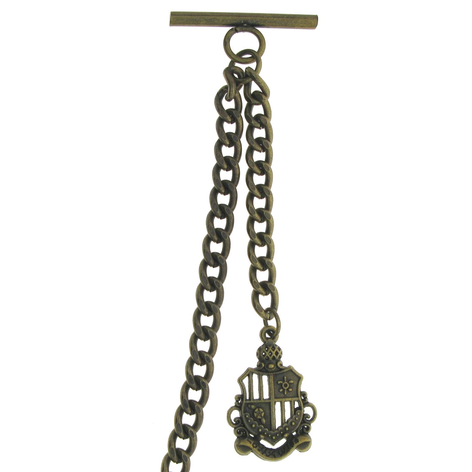 Albert Chain Pocket Watch Chains for Men Antique Brass Plating Shield Crest Design Fob T Bar AC10