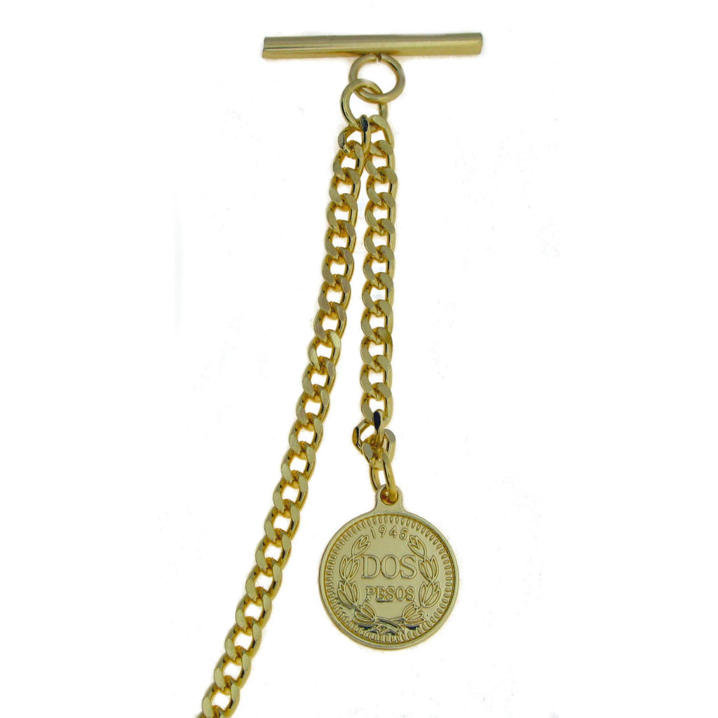 Gold color Albert Chain with Queen Elizabeth II Coin Design Fob AC100