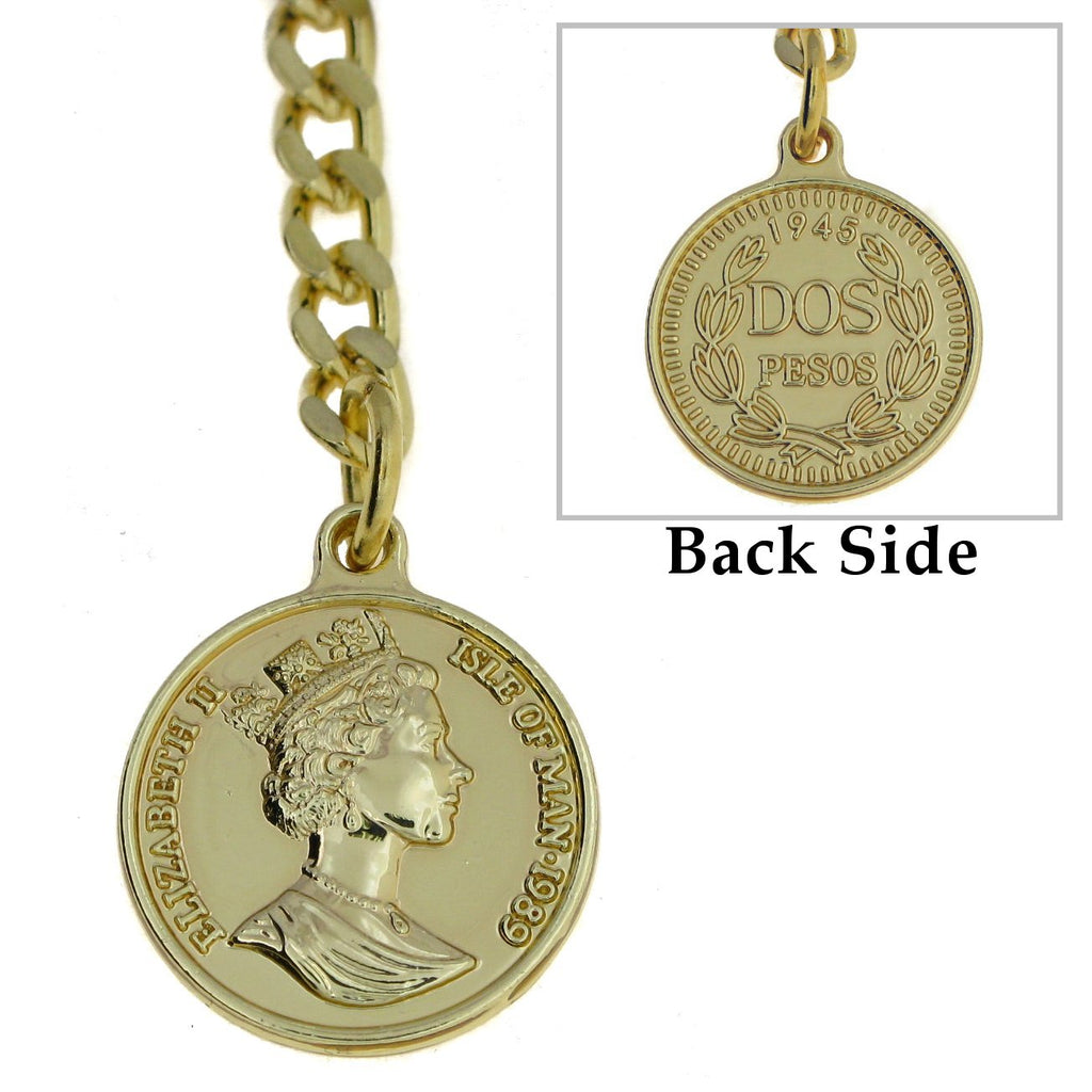 Gold color Albert Chain with Queen Elizabeth II Coin Design Fob AC100