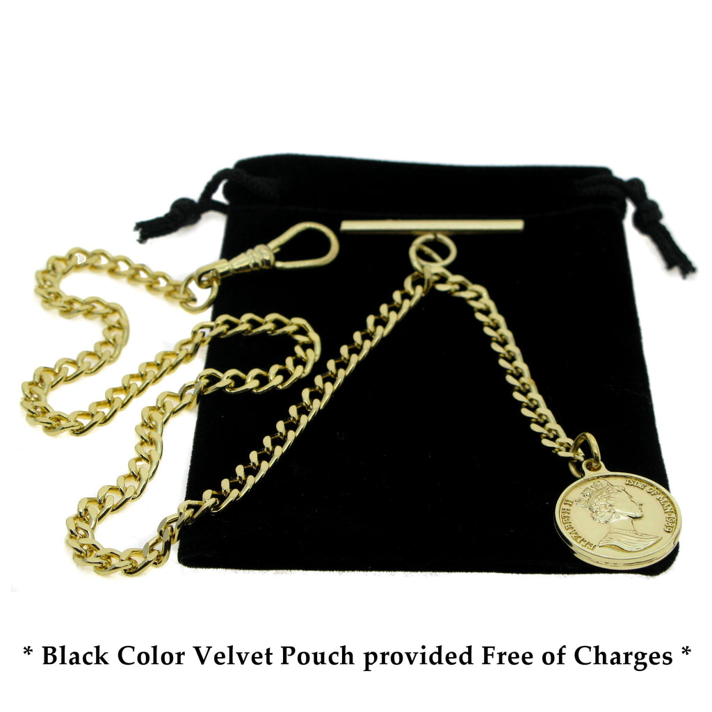 Gold color Albert Chain with Queen Elizabeth II Coin Design Fob AC100