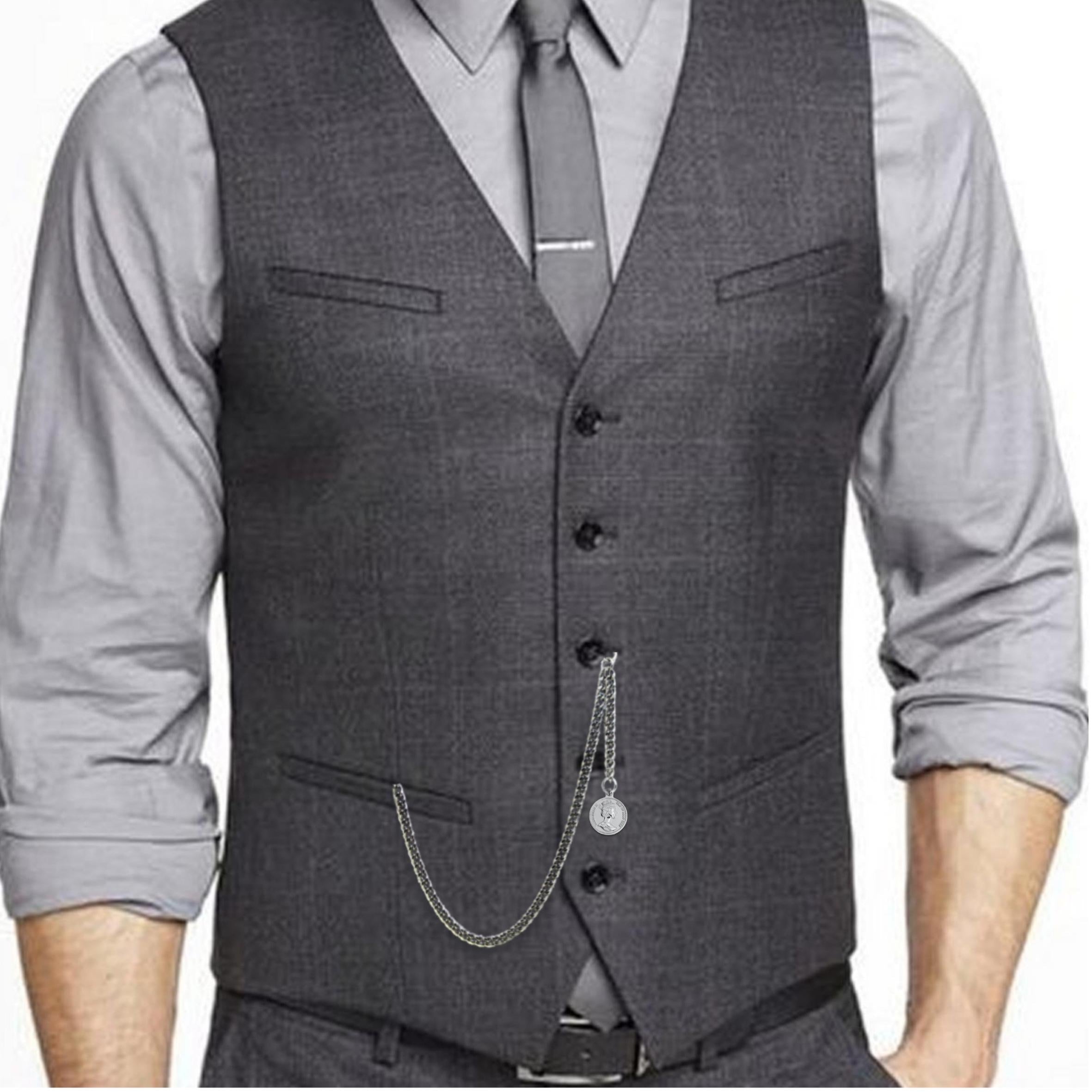 Silver Color Albert chain with Queen Elizabeth Coin Design Fob AC101