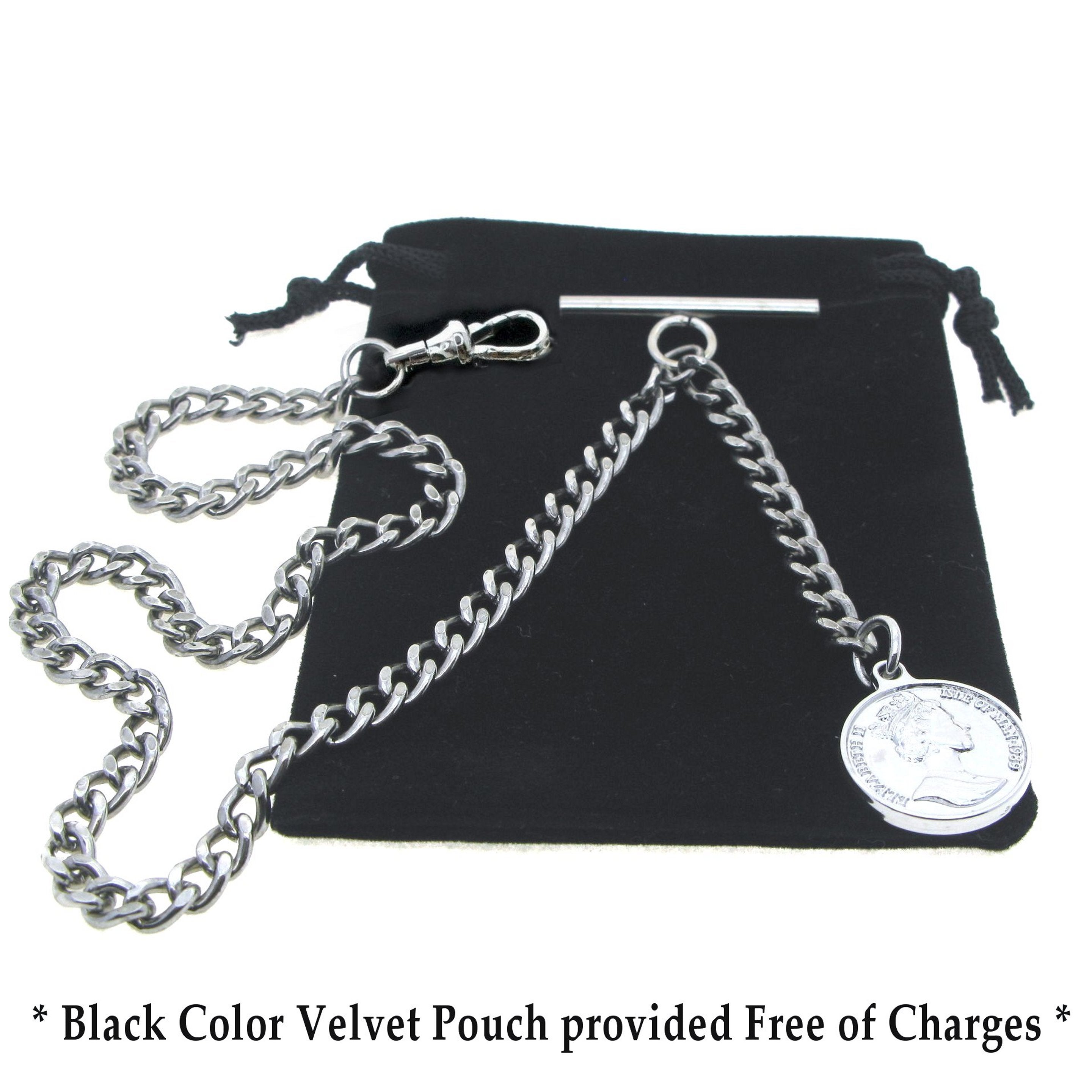 Silver Color Albert chain with Queen Elizabeth Coin Design Fob AC101