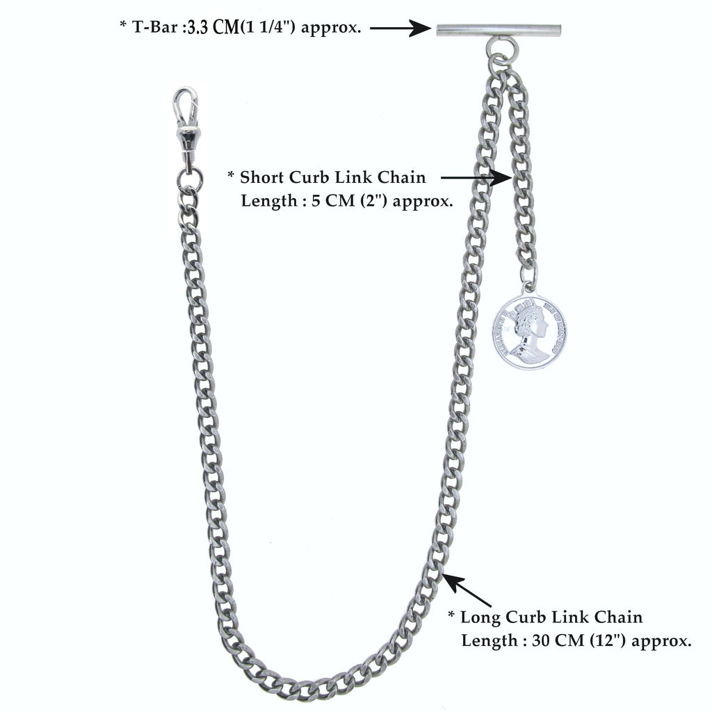 Silver Color Albert chain with Queen Elizabeth Coin Design Fob AC101