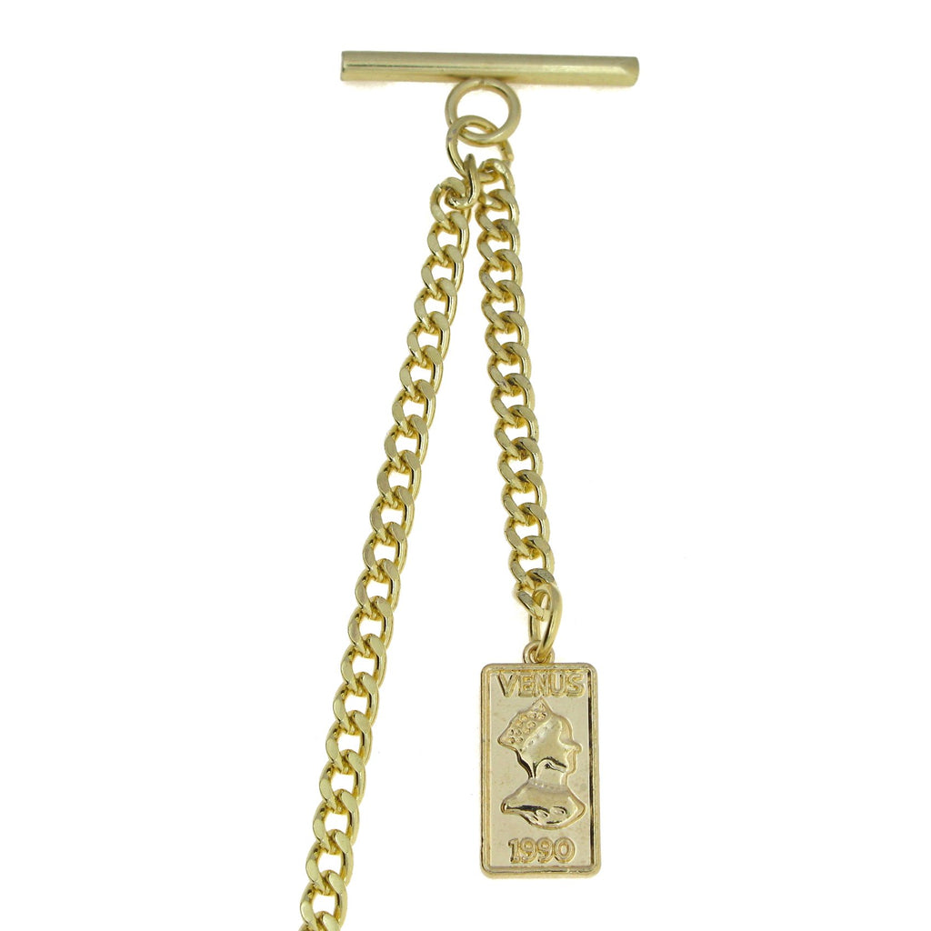 Gold Color Albert Chain with Venus 1990 Rectangular Medal Design Fob AC102