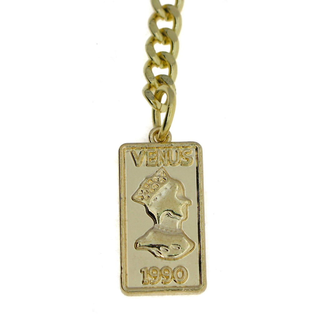 Gold Color Albert Chain with Venus 1990 Rectangular Medal Design Fob AC102