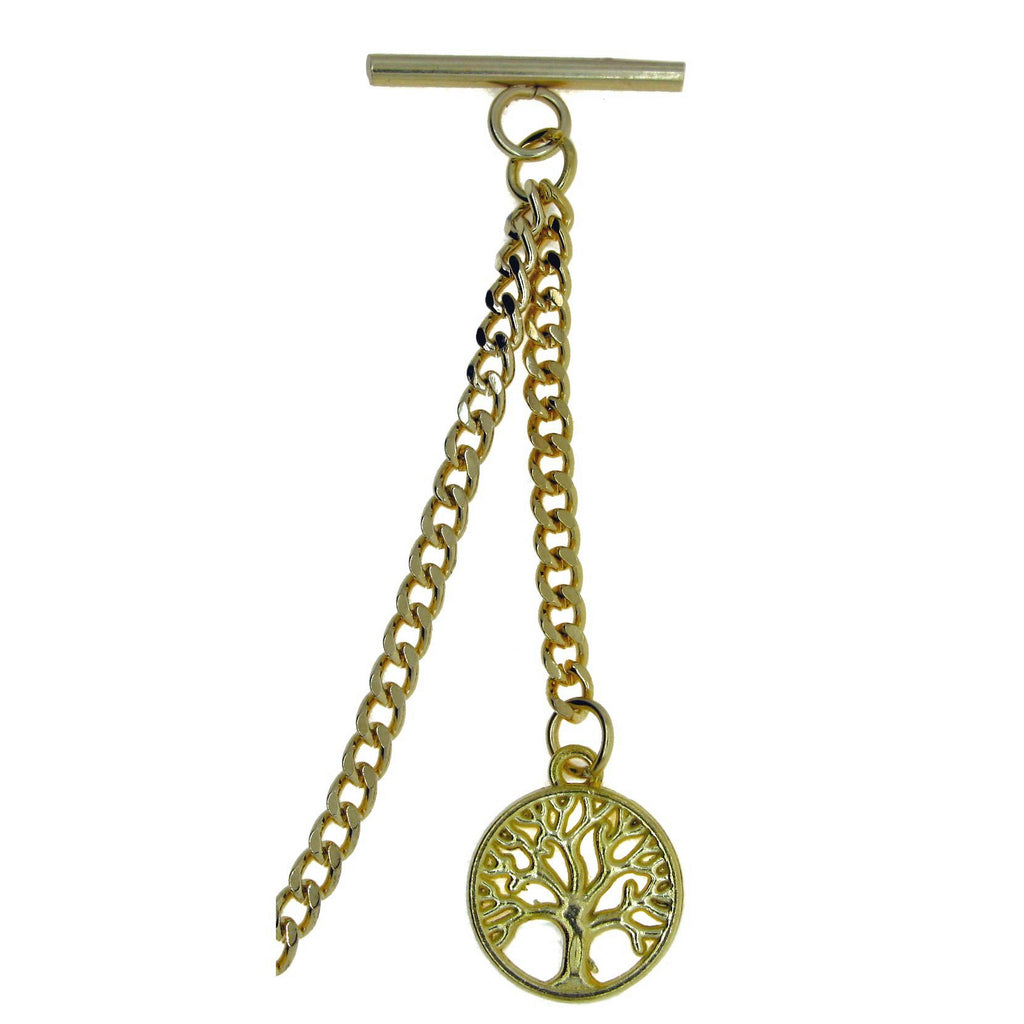 Gold Color Albert Chain with Life Tree Medal Design Fob AC103