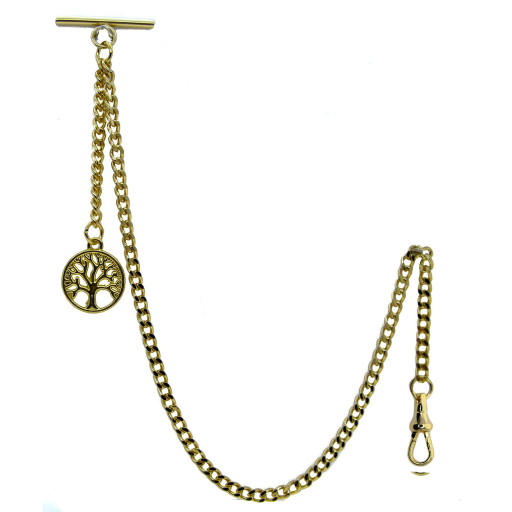 Gold Albert Chain with Life Tree Design Fob