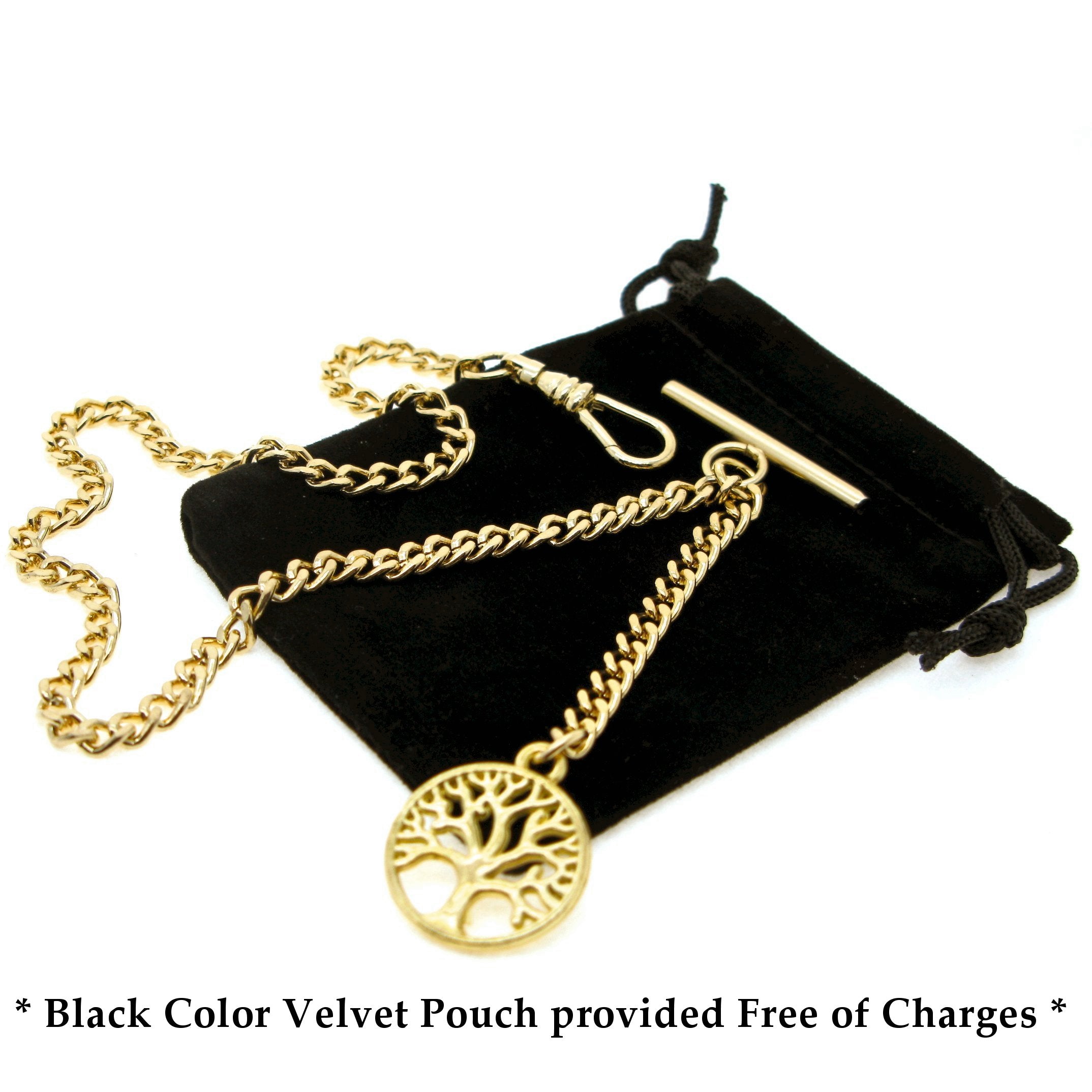 Gold Color Albert Chain with Life Tree Medal Design Fob AC103