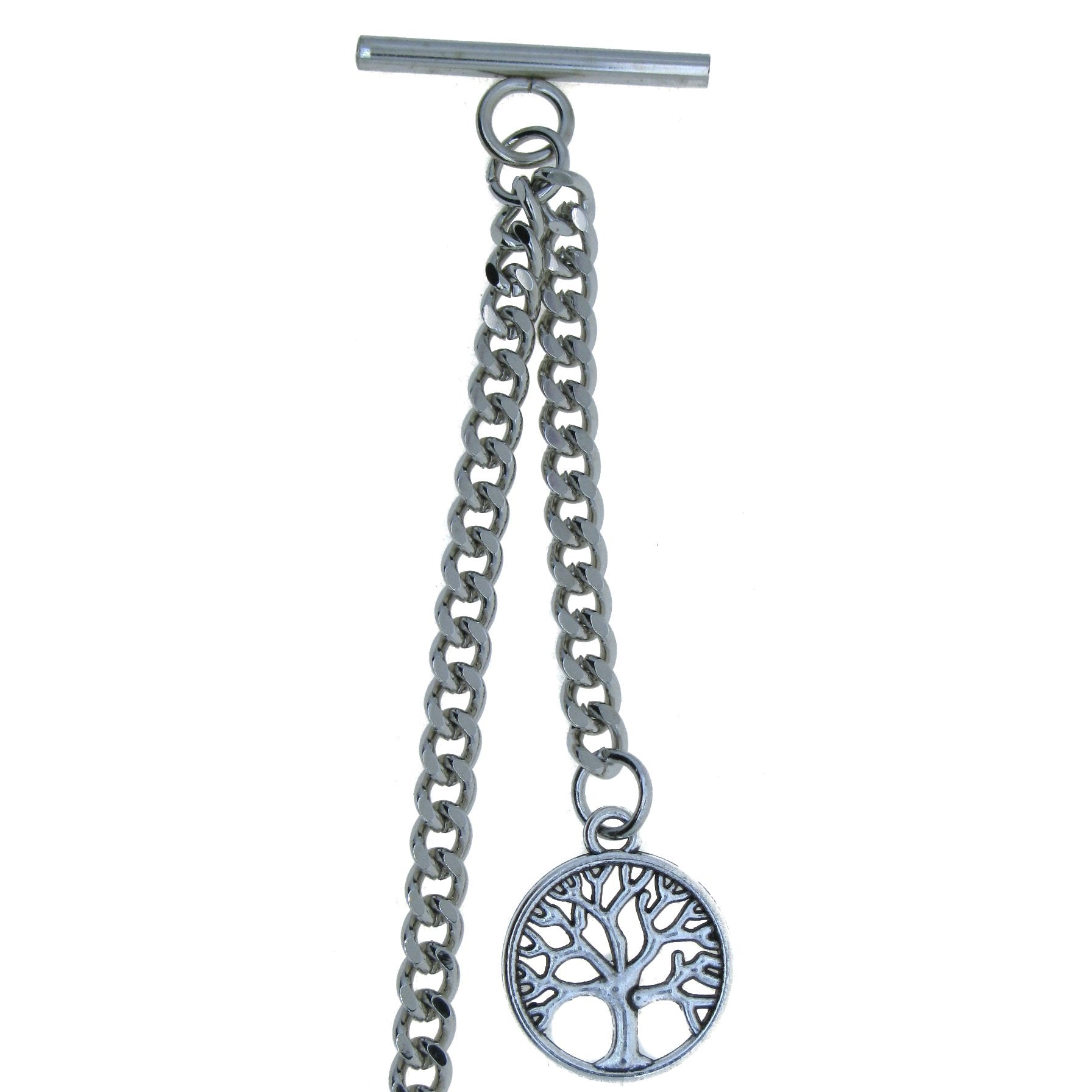 Silver Albert Chain with Life Tree Medal Fob AC104