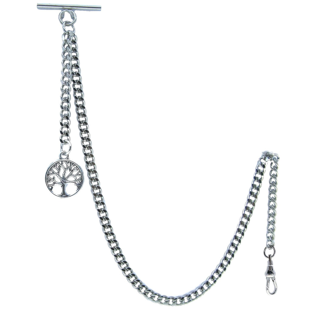 Silver Albert Chain with Life Tree Design Fob