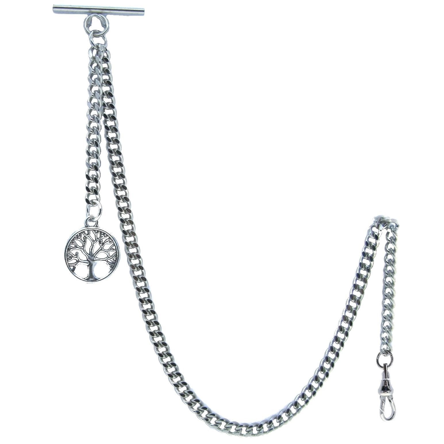 Silver Albert Chain with Life Tree Design Fob
